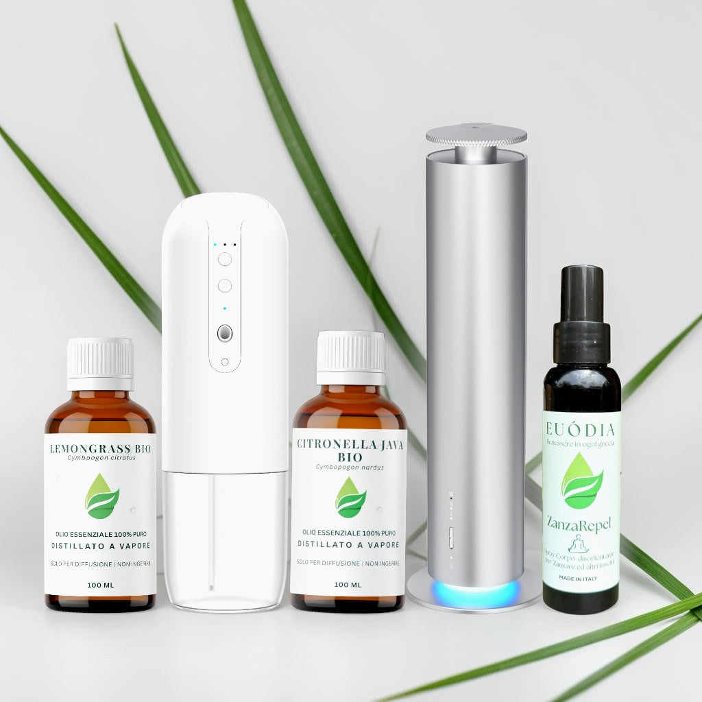 Kit antizanzare naturale per spazi esterni e casa programmabile Euodia