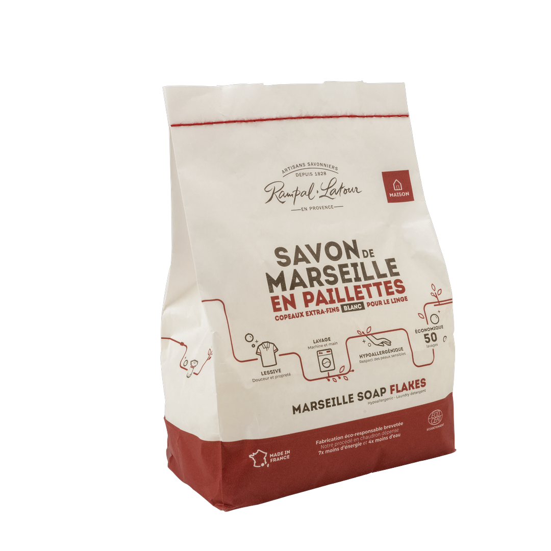 Scaglie di sapone di Marsiglia per bucato bianche