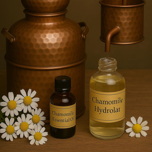 distillazione in corrente di vapore dei fiori di camomilla