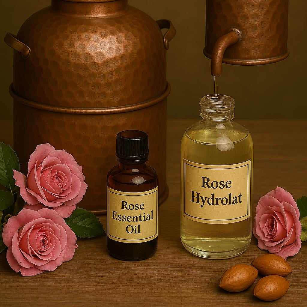 distillazione in corrente di vapore dei petali di rosa