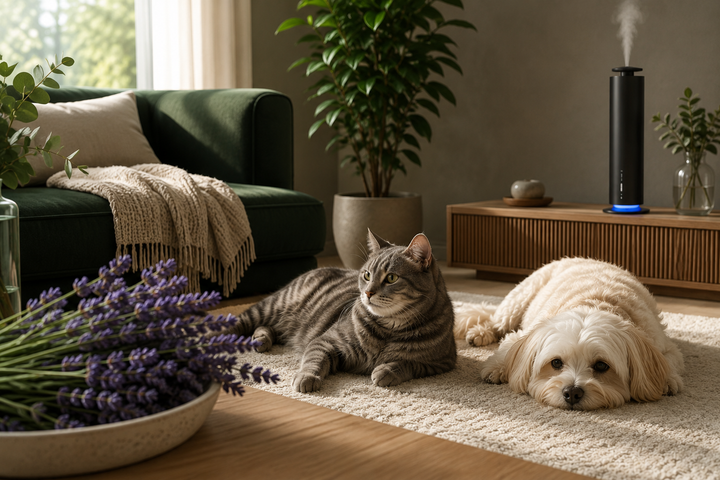 Lavanda vera biologica EUODIA con cane e gatto — guida all'uso sicuro degli oli essenziali per animali