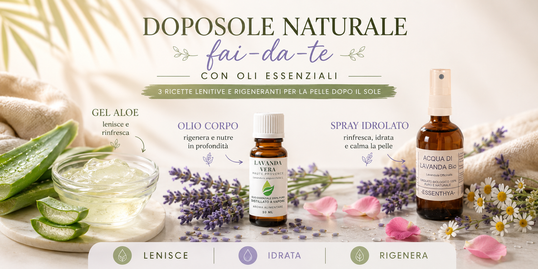 Doposole naturale con oli essenziali: gel, olio corpo e spray idrolato