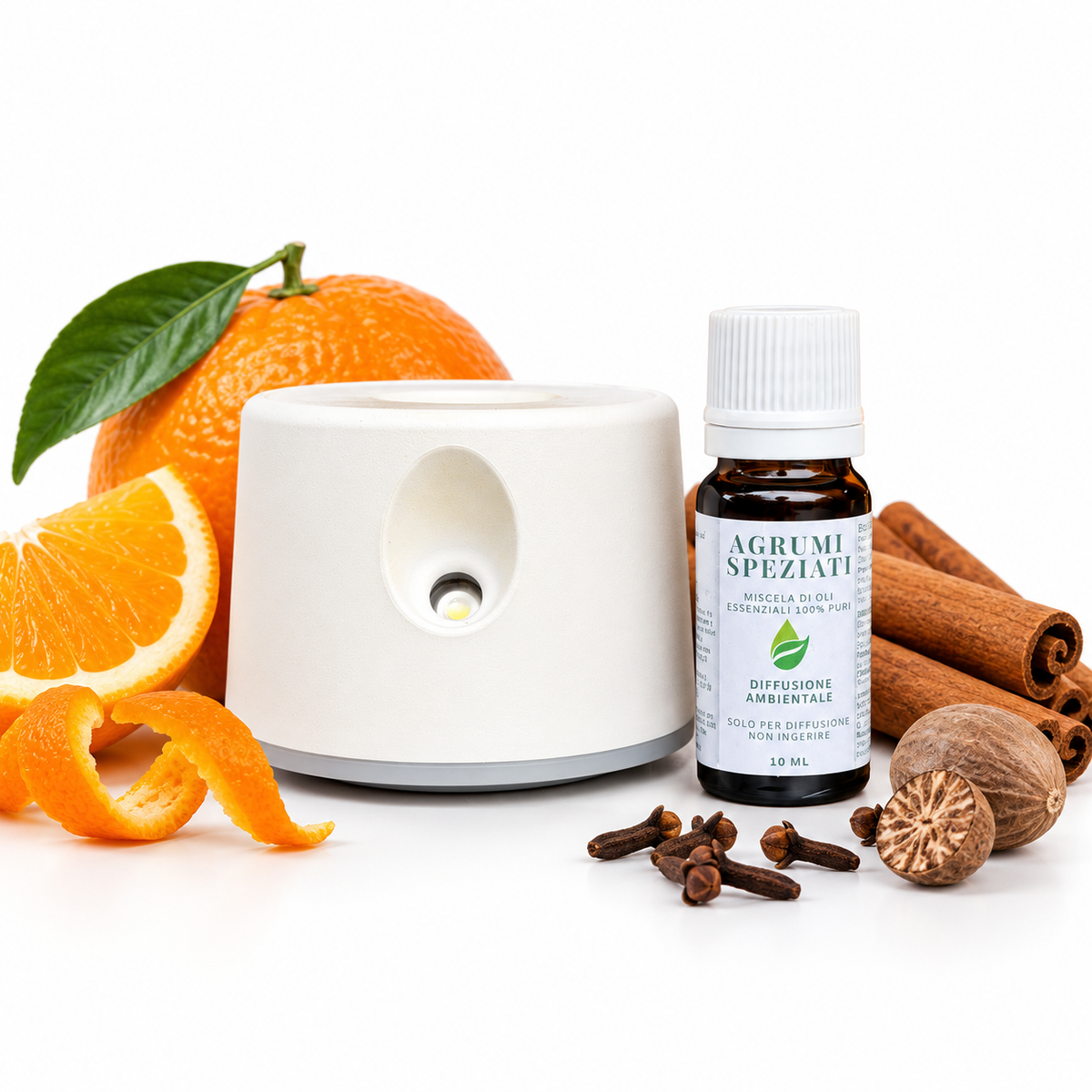 Kit Profumare Halloween con diffusore a secco portatile AURA e miscela Agrumi Speziati da 10 ml