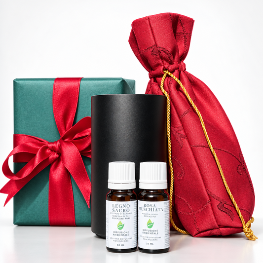 Kit Profumare con Eleganza EUODIA: diffusore ZENITH 2, miscele Legno Sacro e Rosa Muschiata, sacchetto sartoriale e confezione regalo gratuita su rich