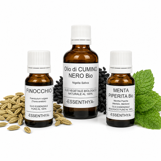 Kit Digestione di Euodia con Olio di Cumino Nero, OE di Finocchio e Menta Piperita