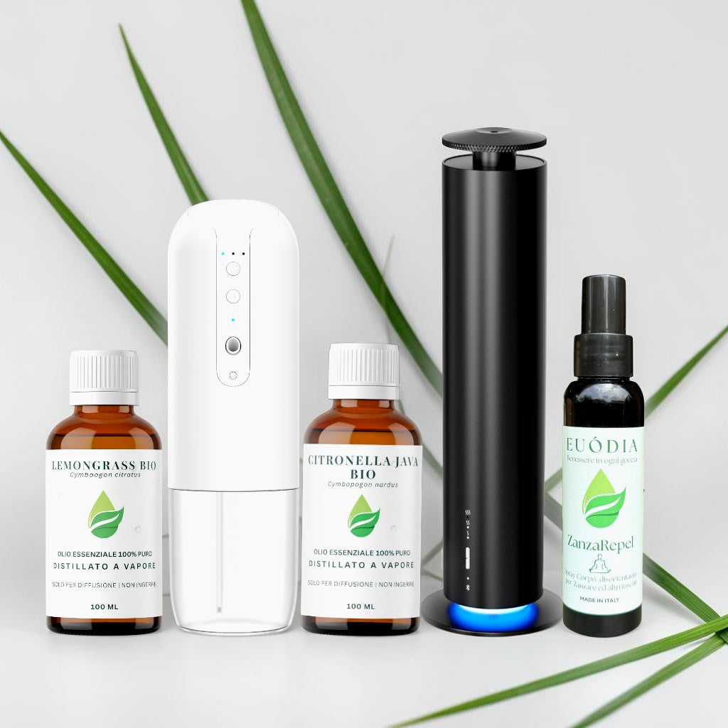 Kit antizanzare naturale per spazi esterni e casa  programmabile Euodia