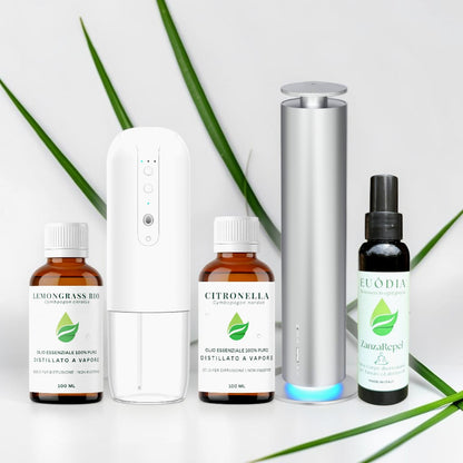 Kit antizanzare naturale per spazi esterni e casa  programmabile Euodia
