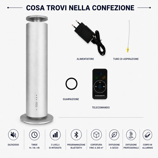 TAUER - Diffusore a secco professionale (flaconi da 120 ml) con App Bluetooth