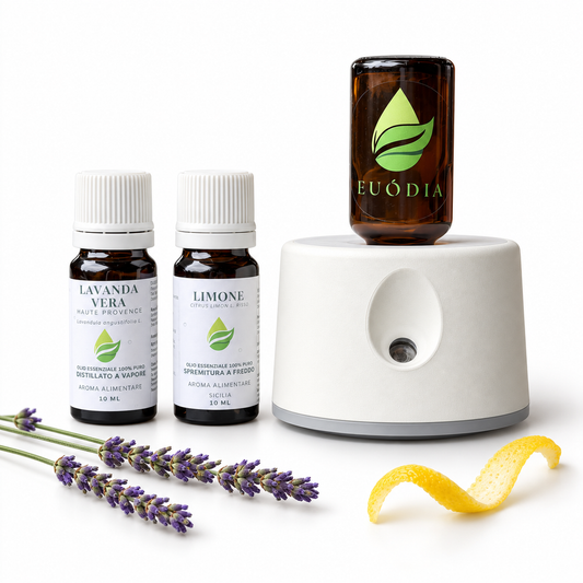 Kit Auto con diffusore a secco Aura, Oli essenziali di Limone e Lavanda Euodia