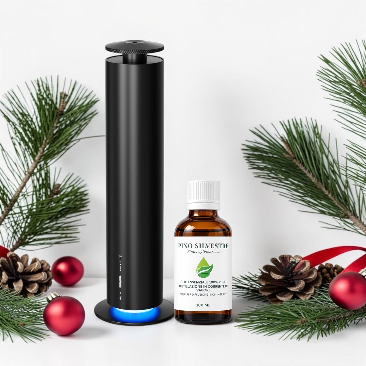 Kit Profumare il Natale EUODIA: diffusore a secco e olio essenziale di Pino Silvestre, profumo di bosco per la casa
