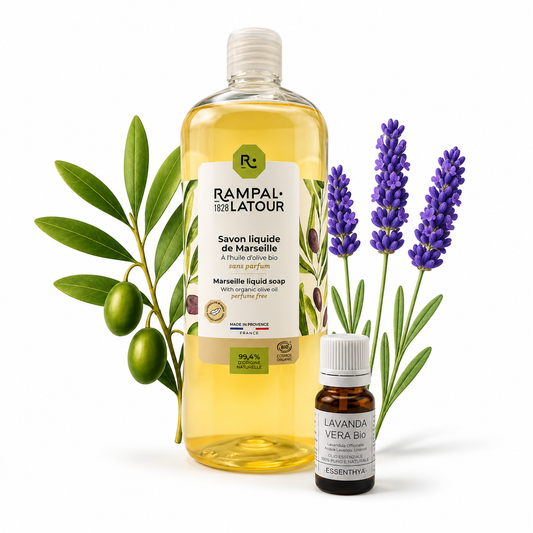 Kit detersione con Sapone Liquido e Olio Essenziale  di Lavanda Vera Euodia 