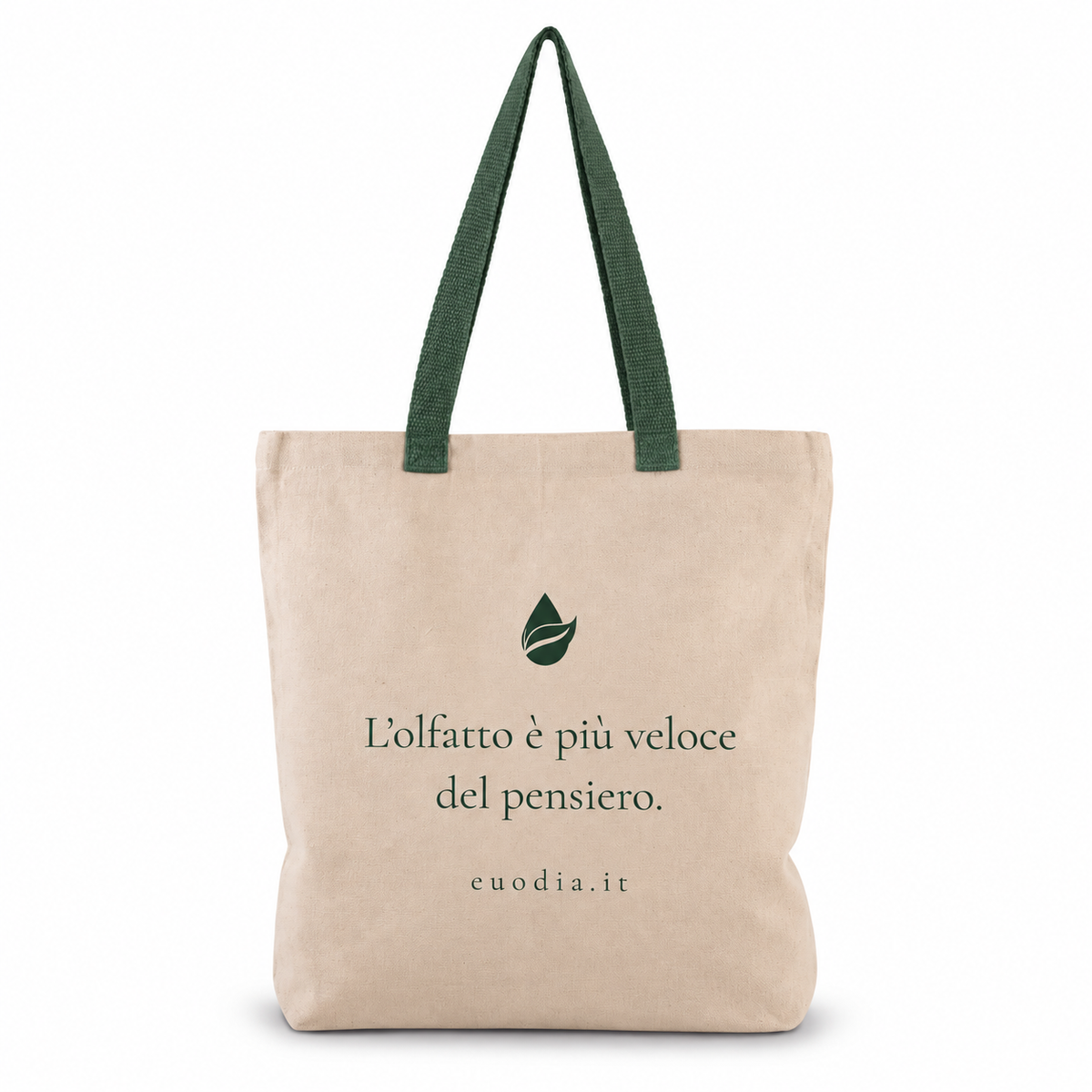Shopper EUODIA Premium in cotone ecrù 220 g/m² con soffietto, manici lunghi a contrasto e logo EUODIA