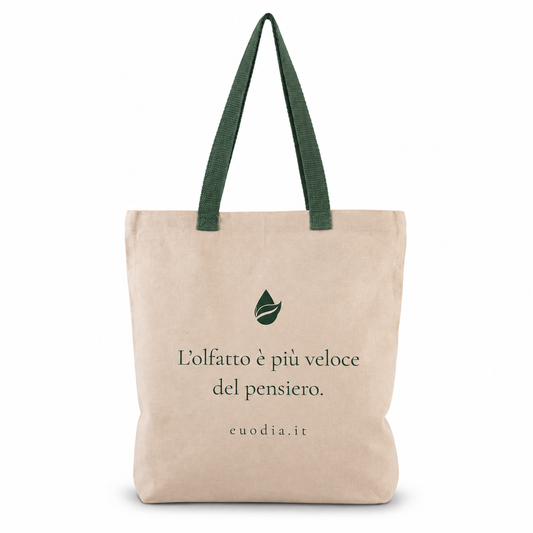 Shopper EUODIA Premium in cotone ecrù 220 g/m² con soffietto, manici lunghi a contrasto e logo EUODIA