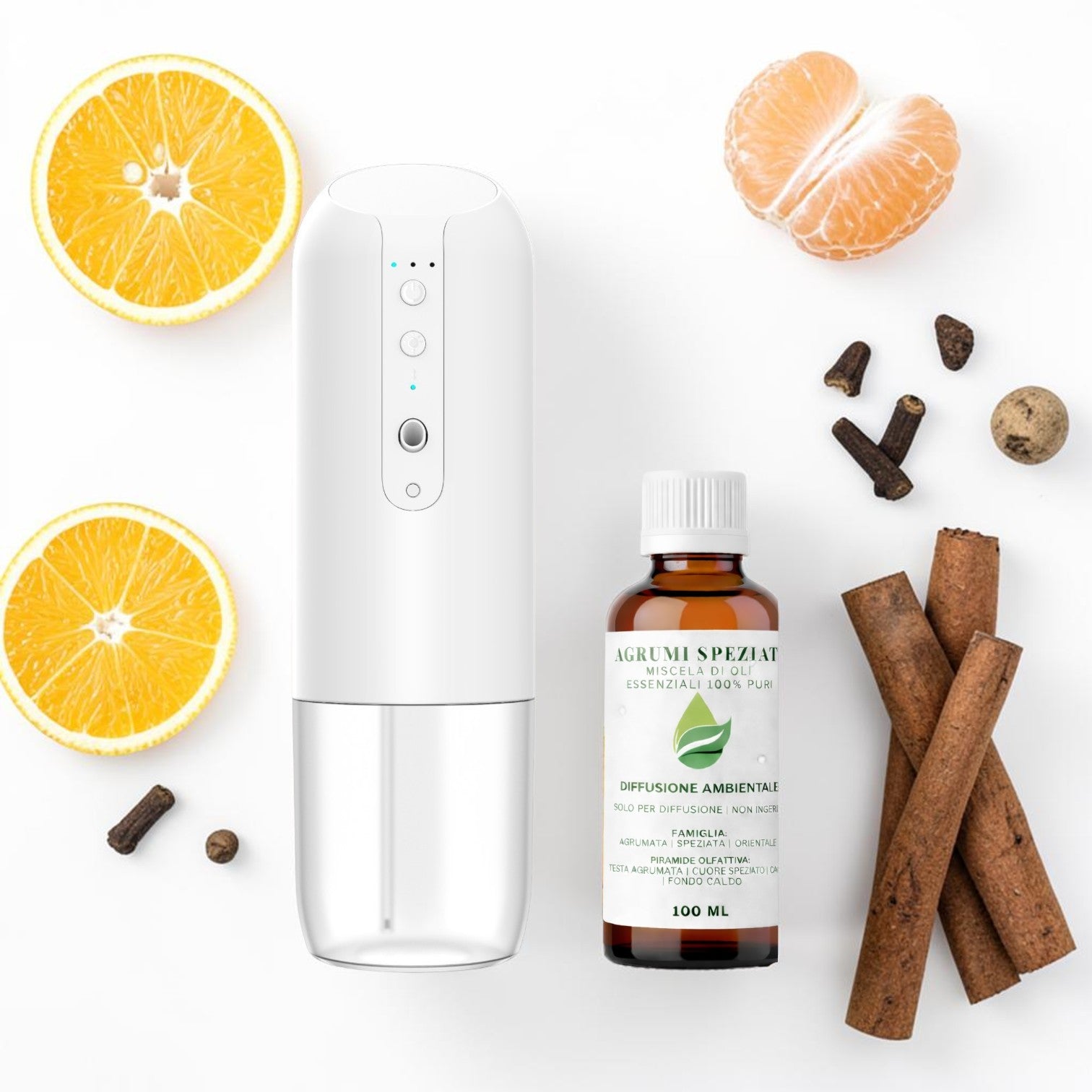 Kit Profumare casa con miscela Agrumi speziati da 100 ml e Zefiro diffusore a secco