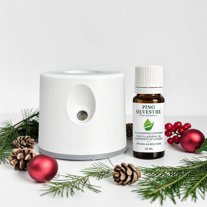 Kit Natale con diffusore portatile AURA e olio essenziale puro di Pino Silvestre 10 ml, idea regalo EUODIA