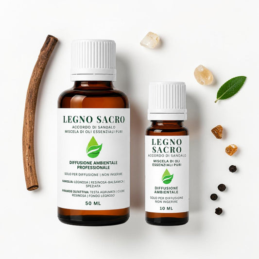 Miscela Legno Sacro Euodia con Oli essenziali di Sandalo, Incenso, Cedro, Petit Grain, Mandarino e Pepe Nero