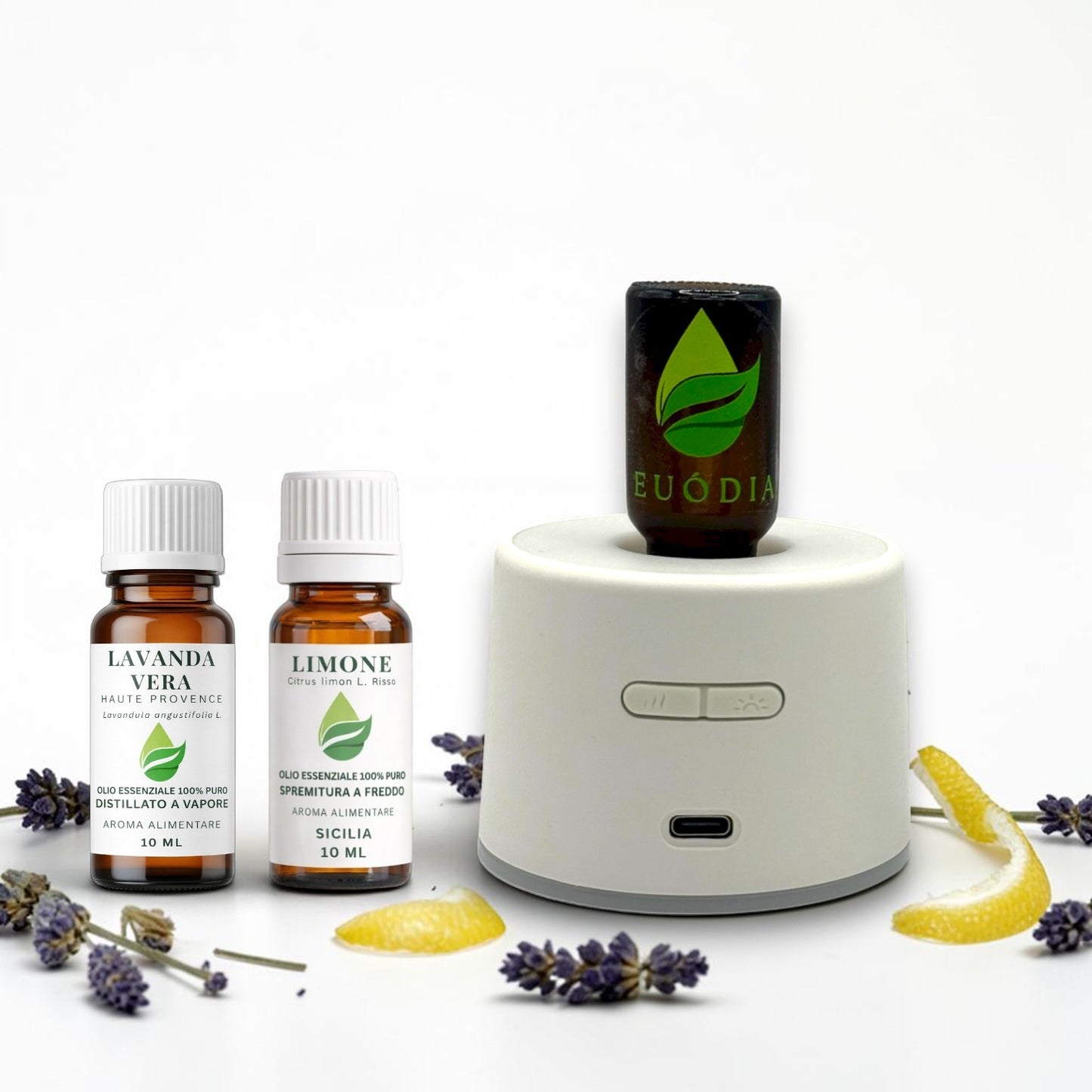 Kit Auto con diffusore a secco Aura, Oli essenziali di Limone e Lavanda Euodia
