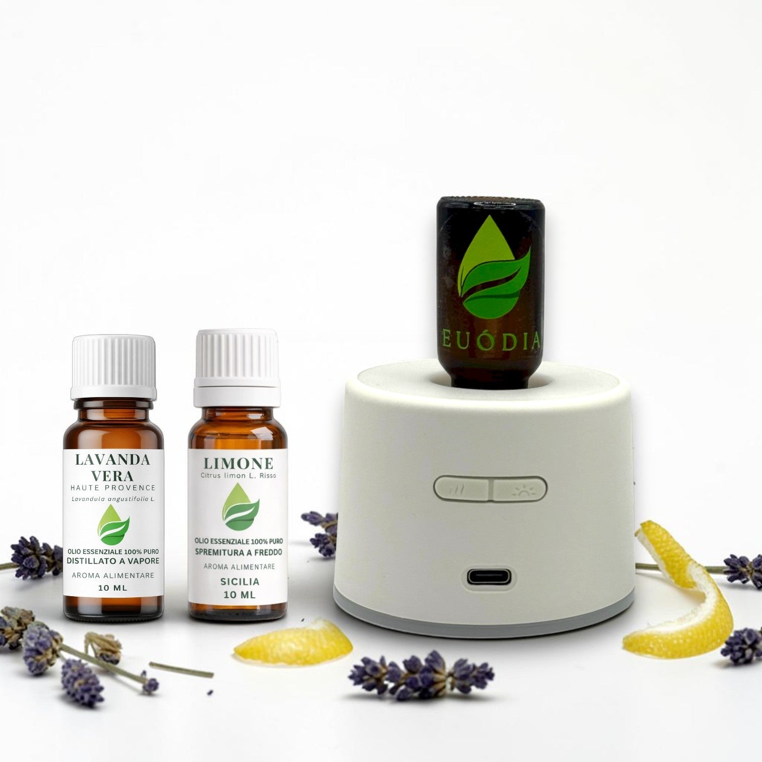Kit Auto con diffusore a secco Aura, Oli essenziali di Limone e Lavanda Euodia